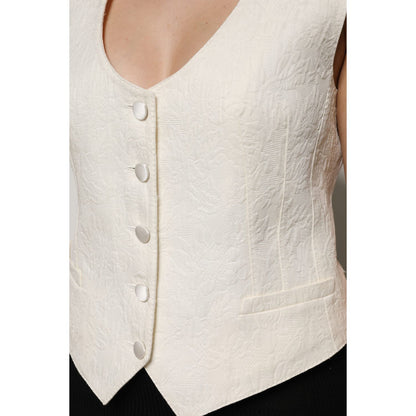 Dolce & Gabbana Ivory Cotton Button Down Sleeveless Vest Top