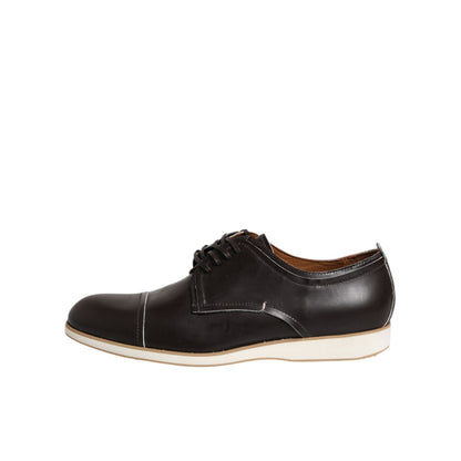 Pollini Dark Brown Leather Derby Lace Up Dress Formal Shoes