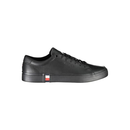 Tommy Hilfiger Black Leather Men Sneaker Tommy Hilfiger