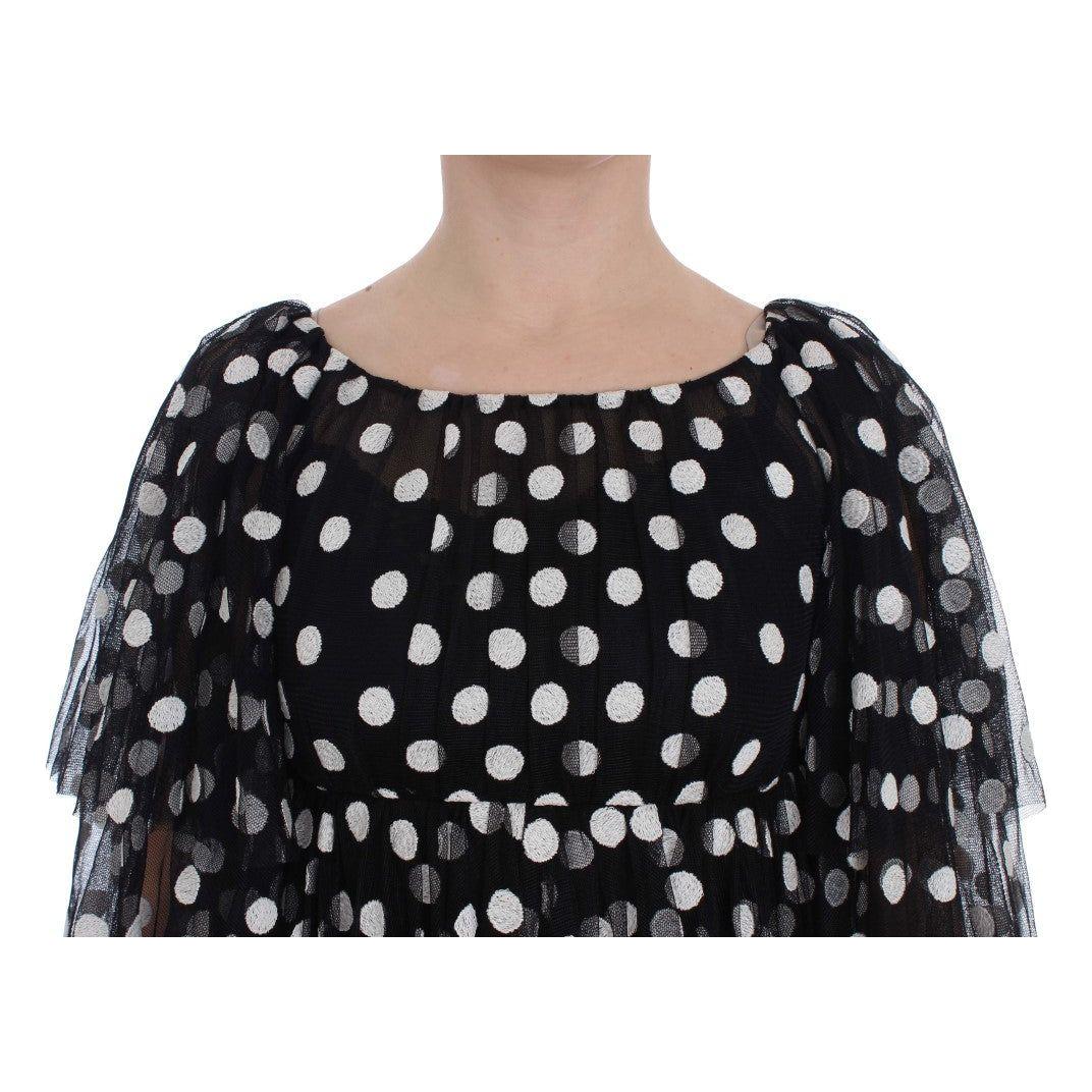 Dolce & Gabbana Black White Polka Dotted Ruffled Dress Dolce & Gabbana