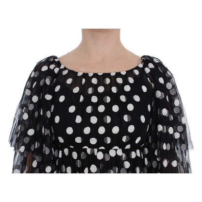 Dolce & Gabbana Black White Polka Dotted Ruffled Dress Dolce & Gabbana