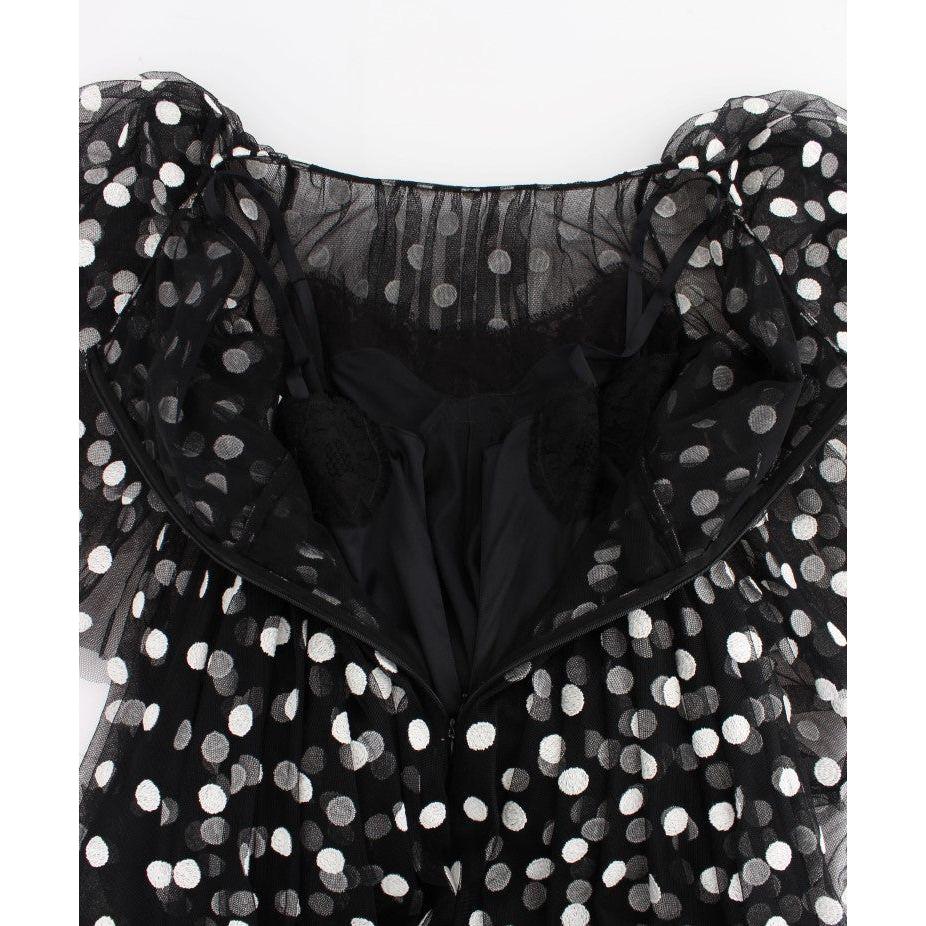 Dolce & Gabbana Black White Polka Dotted Ruffled Dress Dolce & Gabbana
