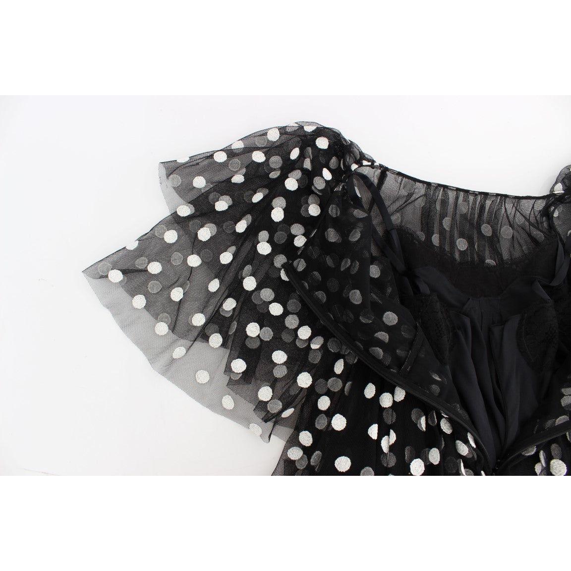 Dolce & Gabbana Black White Polka Dotted Ruffled Dress Dolce & Gabbana
