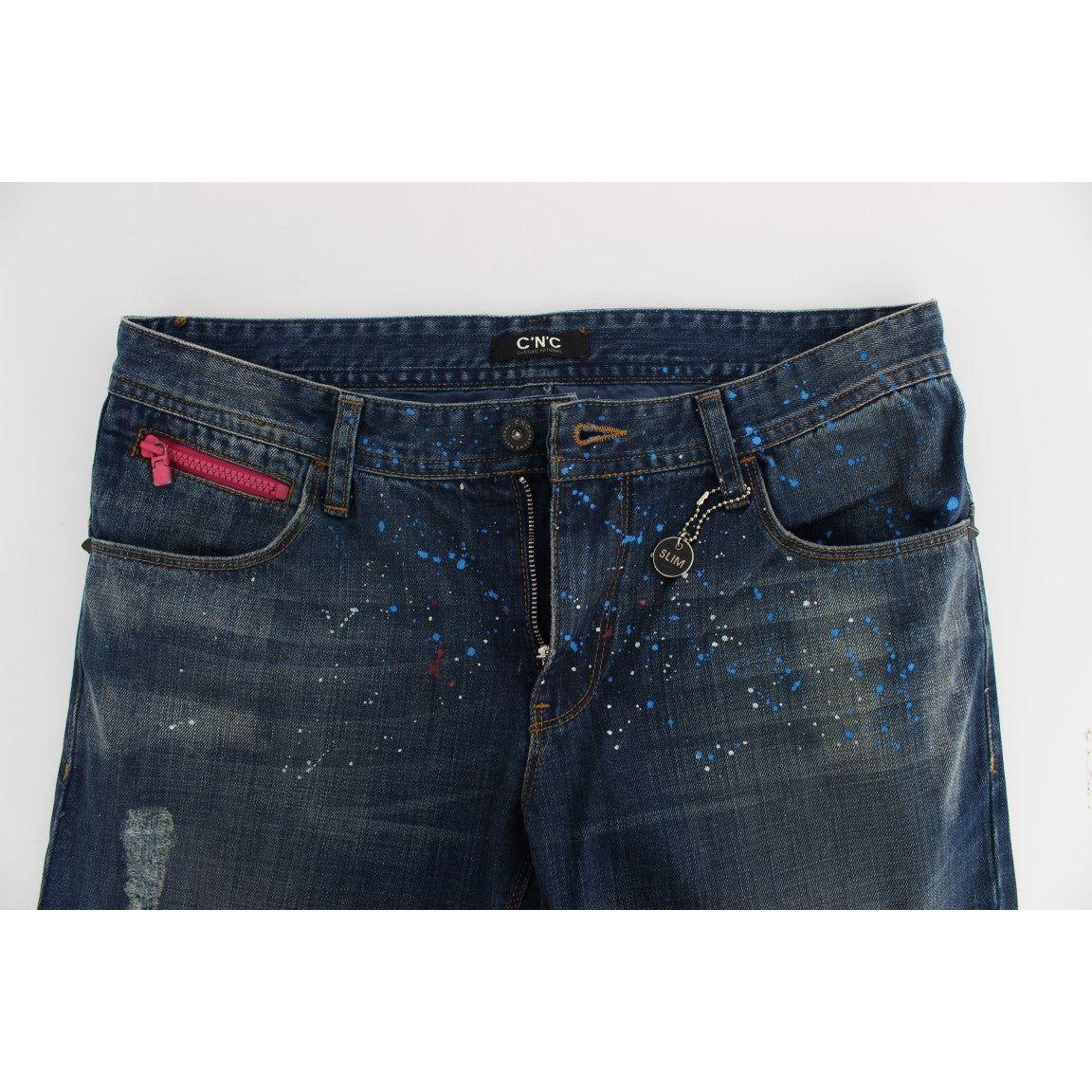 Costume National Blue Wash Paint Slim Fit Pants Jeans SIG17947-1