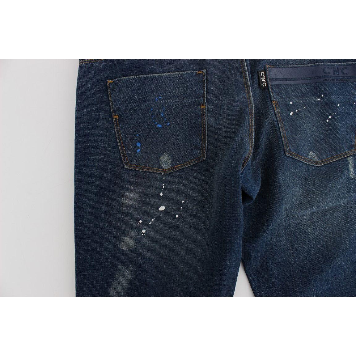 Costume National Blue Wash Paint Slim Fit Pants Jeans SIG17947-1
