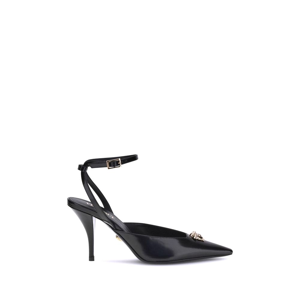 Versace Black Calf Leather Bos Taurus High Heel Pumps