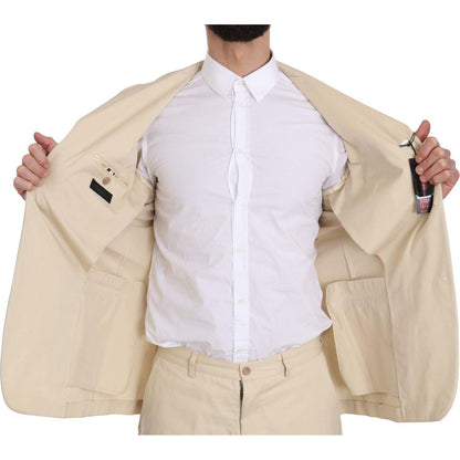 Romeo Gigli Two Piece 3 Button Beige Cotton Solid Suit Romeo Gigli