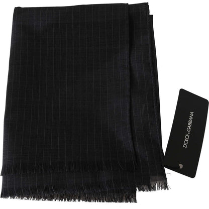 Dolce & Gabbana Gray 100% Wool Striped Pattern Wrap Scarf Dolce & Gabbana