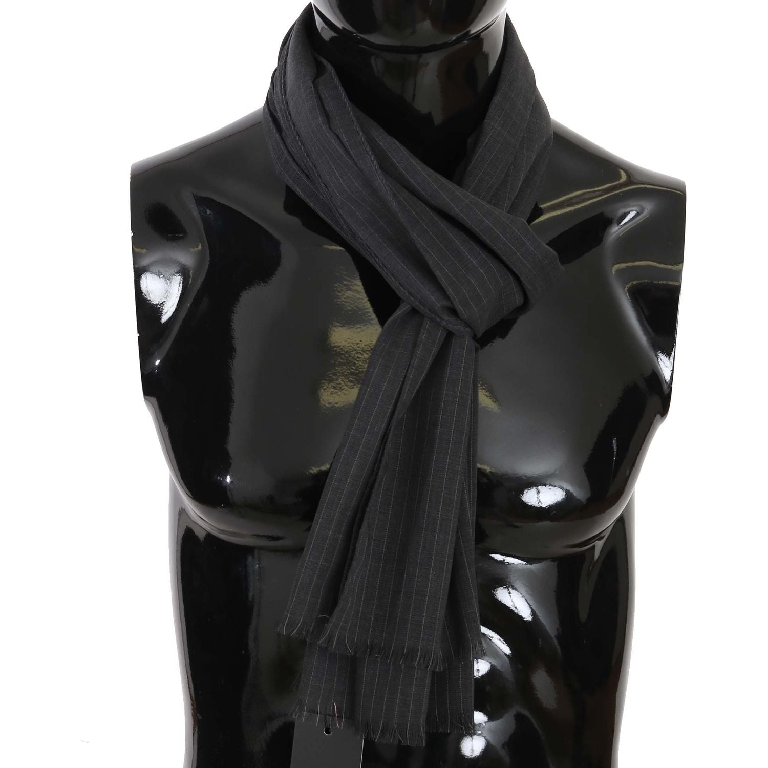 Dolce & Gabbana Gray 100% Wool Striped Pattern Wrap Scarf
