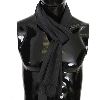 Dolce & Gabbana Gray 100% Wool Striped Pattern Wrap Scarf Dolce & Gabbana
