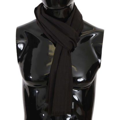 Dolce & Gabbana Dark Gray Virgin Wool Striped Pattern Wrap Scarf Dolce & Gabbana