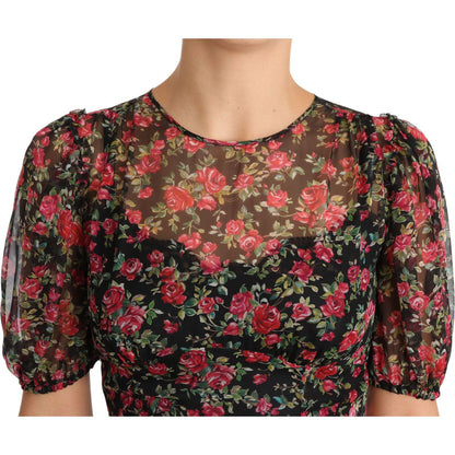 Dolce & Gabbana Black Floral Roses A-Line Shift Gown Dress Dolce & Gabbana