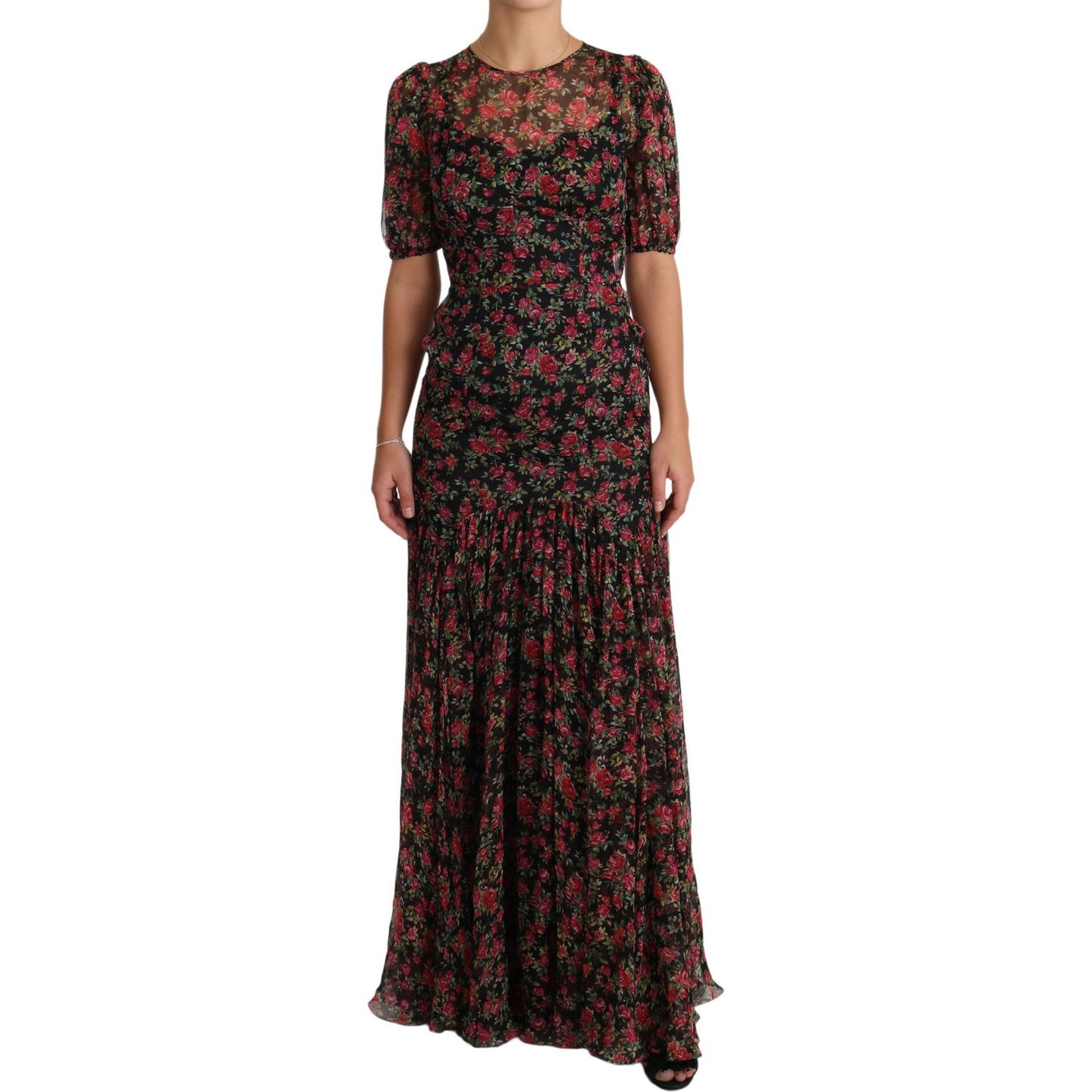 Dolce & Gabbana Black Floral Roses A-Line Shift Gown Dress Dolce & Gabbana