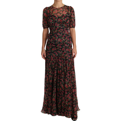 Dolce & Gabbana Black Floral Roses A-Line Shift Gown Dress Dolce & Gabbana