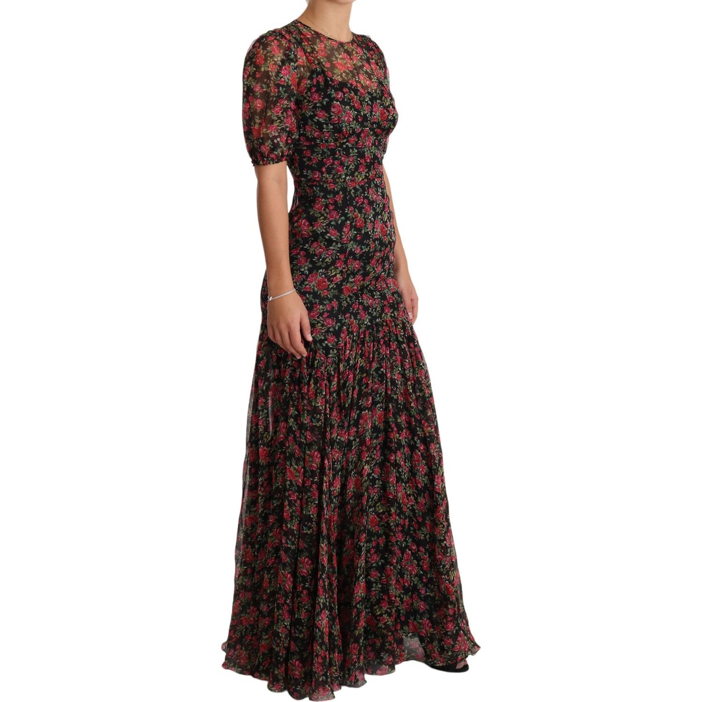 Dolce & Gabbana Black Floral Roses A-Line Shift Gown Dress Dolce & Gabbana