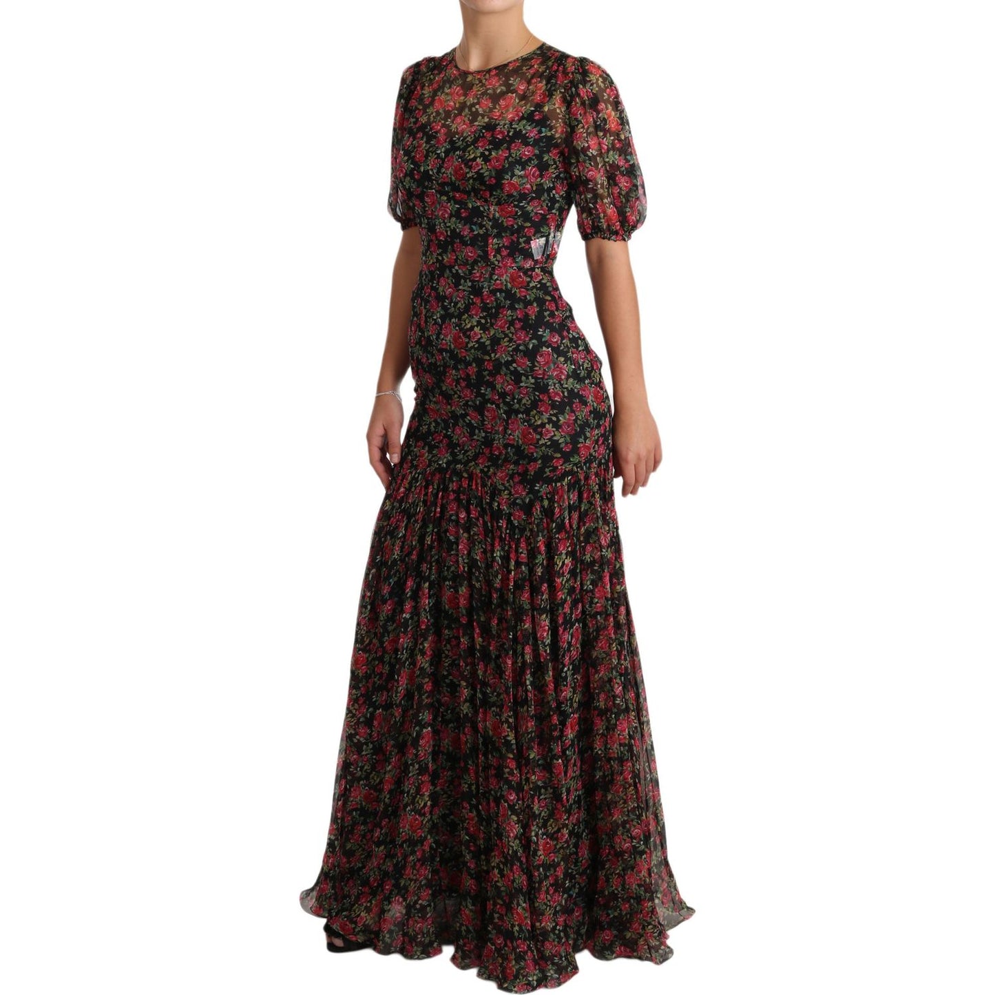 Dolce & Gabbana Black Floral Roses A-Line Shift Gown Dress Dolce & Gabbana