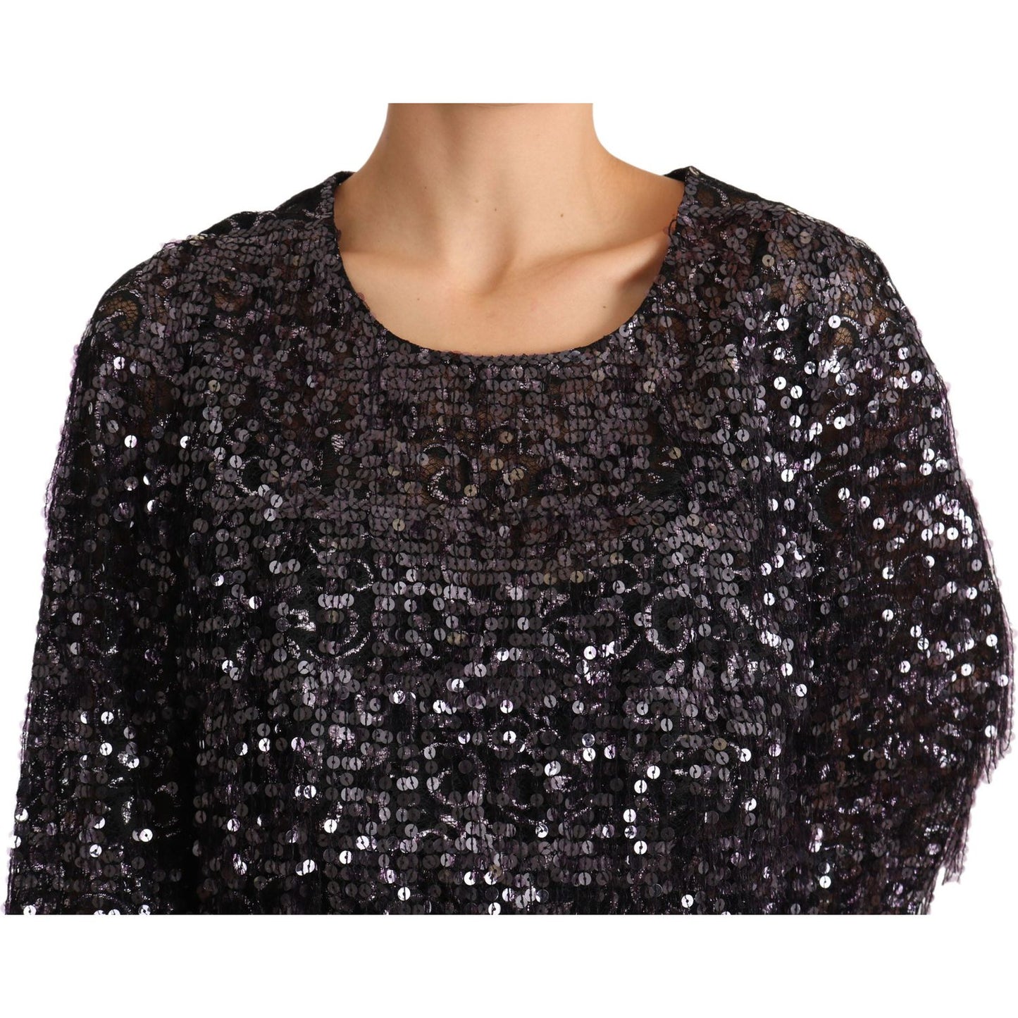 Dolce & Gabbana Black Sequined Long Sleeve Shift Midi Dress Dolce & Gabbana