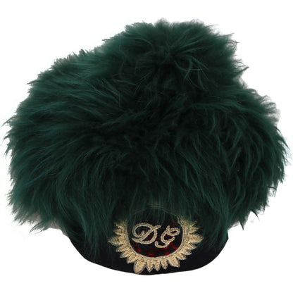 Dolce & Gabbana Green Fur DG Logo Embroidered Cloche Hat Dolce & Gabbana