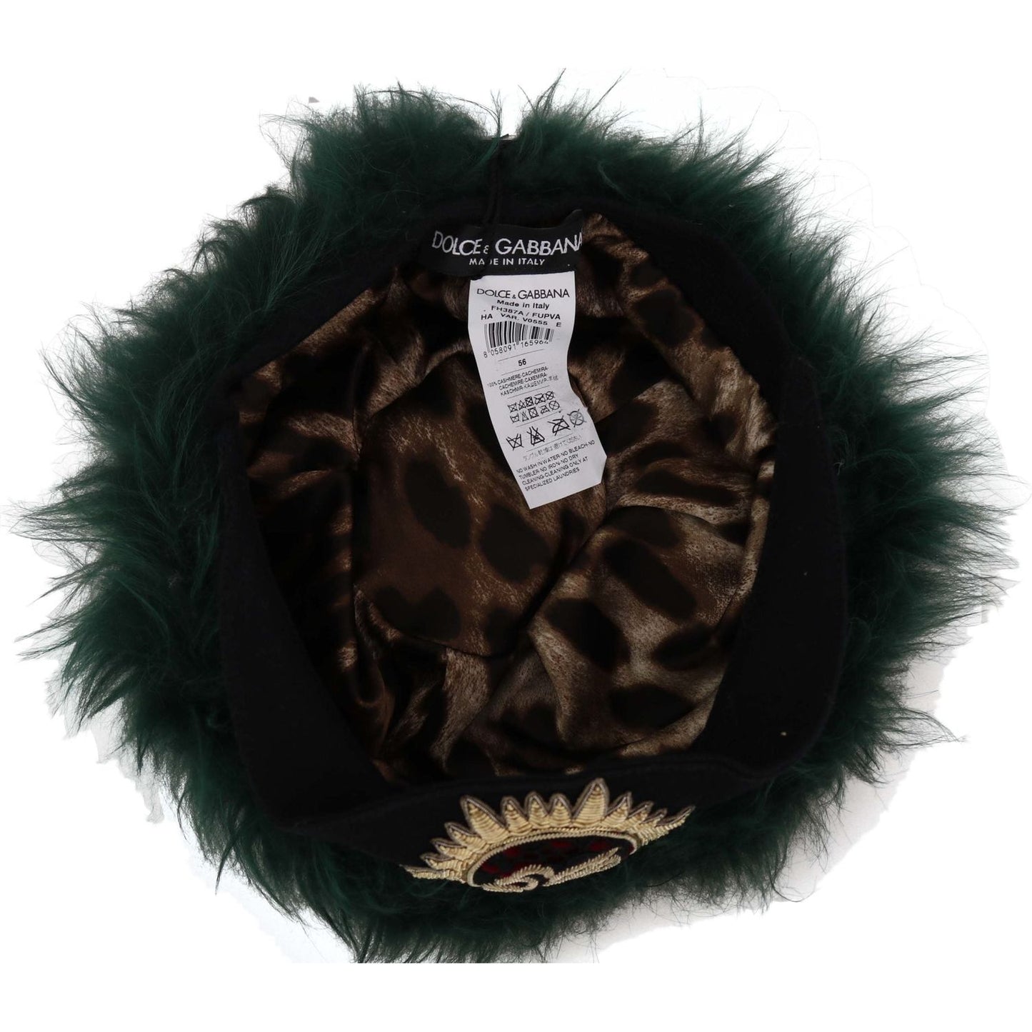 Dolce & Gabbana Green Fur DG Logo Embroidered Cloche Hat Dolce & Gabbana