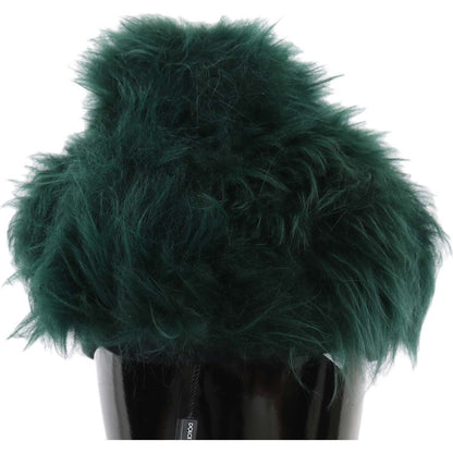 Dolce & Gabbana Green Fur DG Logo Embroidered Cloche Hat Dolce & Gabbana