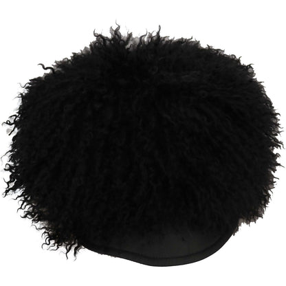 Dolce & Gabbana Black Tibet Lamb Fur Leather Gatsby Hat Dolce & Gabbana
