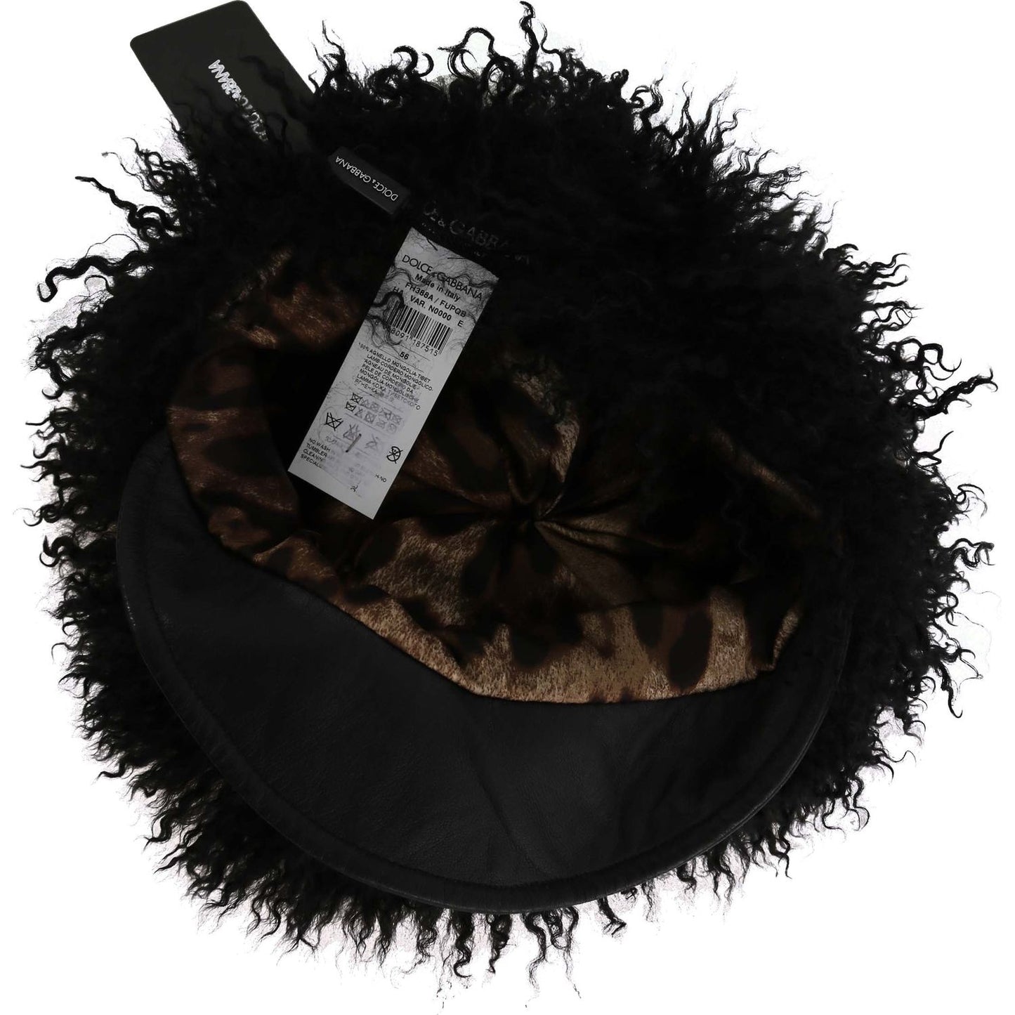Dolce & Gabbana Black Tibet Lamb Fur Leather Gatsby Hat Dolce & Gabbana