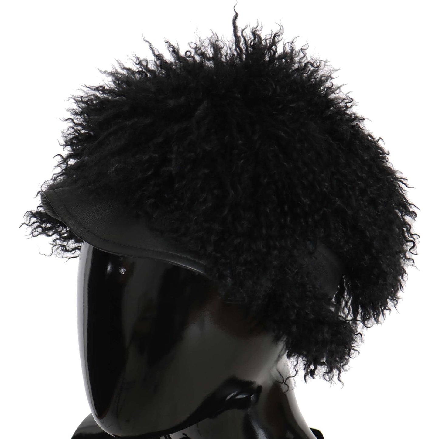 Dolce & Gabbana Black Tibet Lamb Fur Leather Gatsby Hat Dolce & Gabbana
