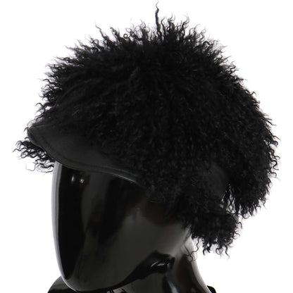 Dolce & Gabbana Black Tibet Lamb Fur Leather Gatsby Hat Dolce & Gabbana