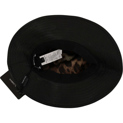 Dolce & Gabbana Black Leather DG Coin Crystal Wide Brim Hat Dolce & Gabbana