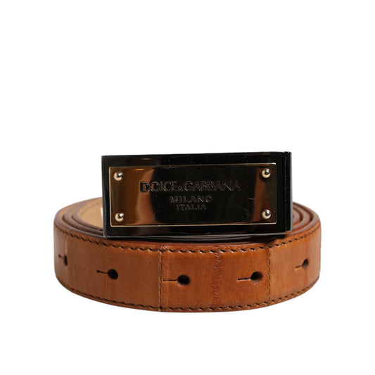 Dolce & Gabbana Browned Off Leather Gold DG Logo Buckle Belt