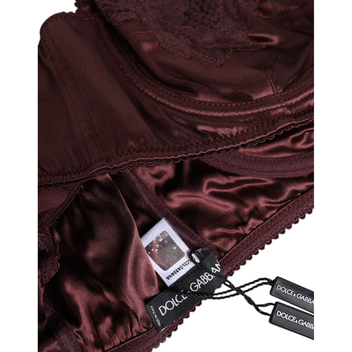 Dolce & Gabbana Burgundy Silk Underwired Balconette Bra Underwear BIK1314-2