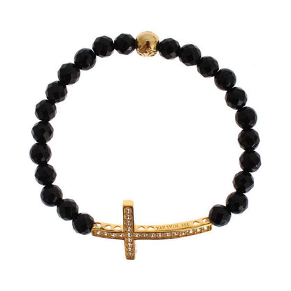 Nialaya Agate Stone Gold CZ Cross 925 Silver Bracelet Nialaya