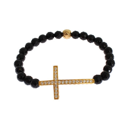 Nialaya Agate Stone Gold CZ Cross 925 Silver Bracelet Nialaya