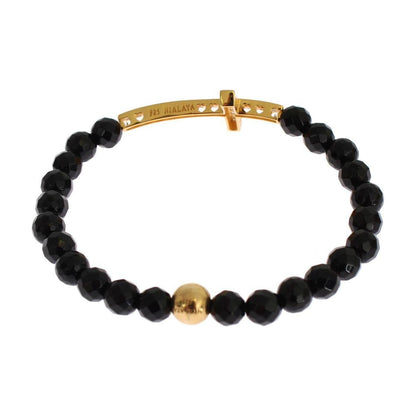 Nialaya Agate Stone Gold CZ Cross 925 Silver Bracelet Nialaya