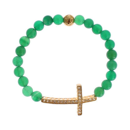 Nialaya Jade Stone Gold CZ Cross 925 Silver Bracelet Nialaya