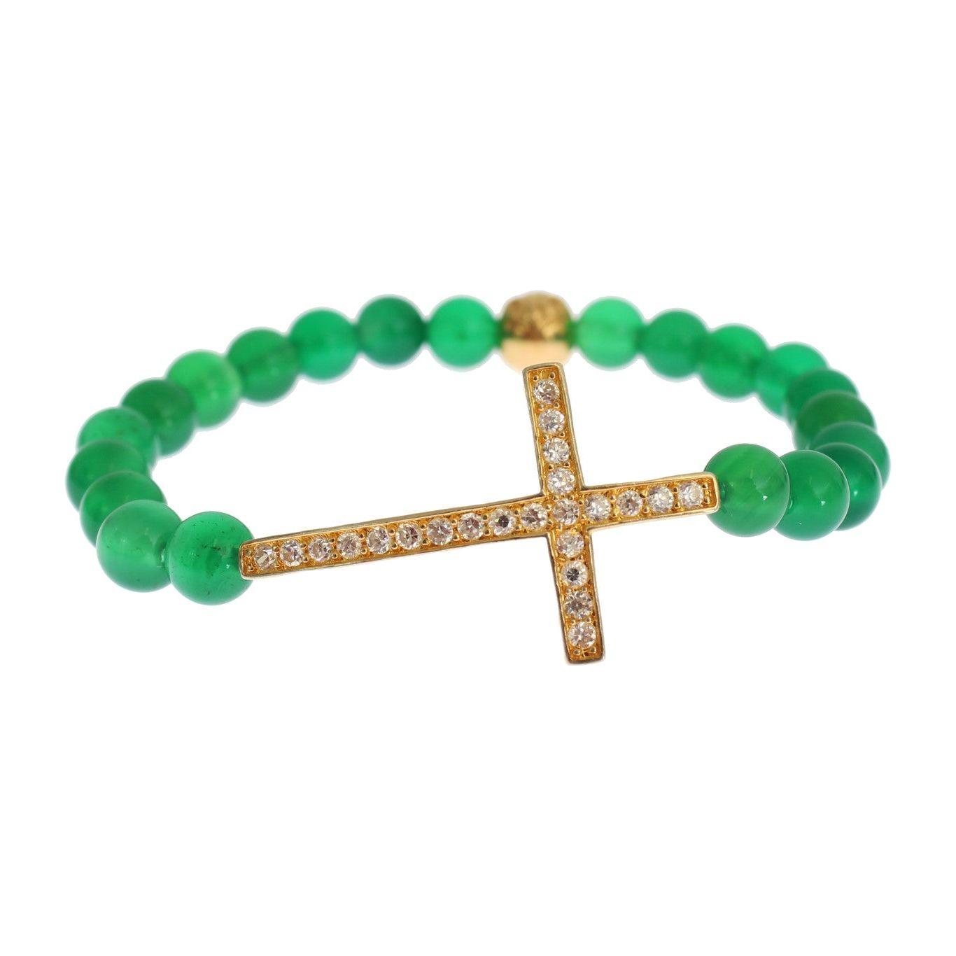 Nialaya Jade Stone Gold CZ Cross 925 Silver Bracelet Nialaya