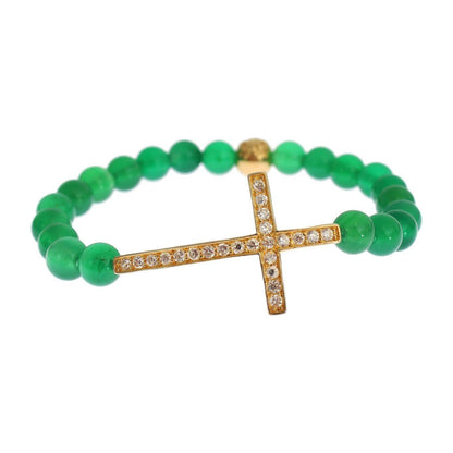 Nialaya Jade Stone Gold CZ Cross 925 Silver Bracelet Nialaya