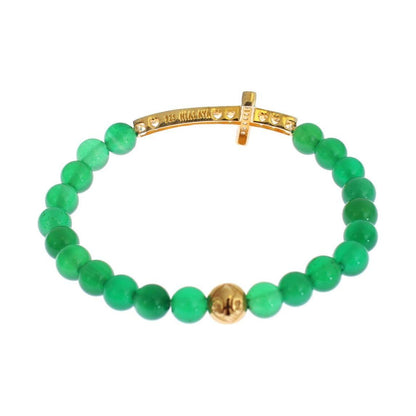Nialaya Jade Stone Gold CZ Cross 925 Silver Bracelet Nialaya