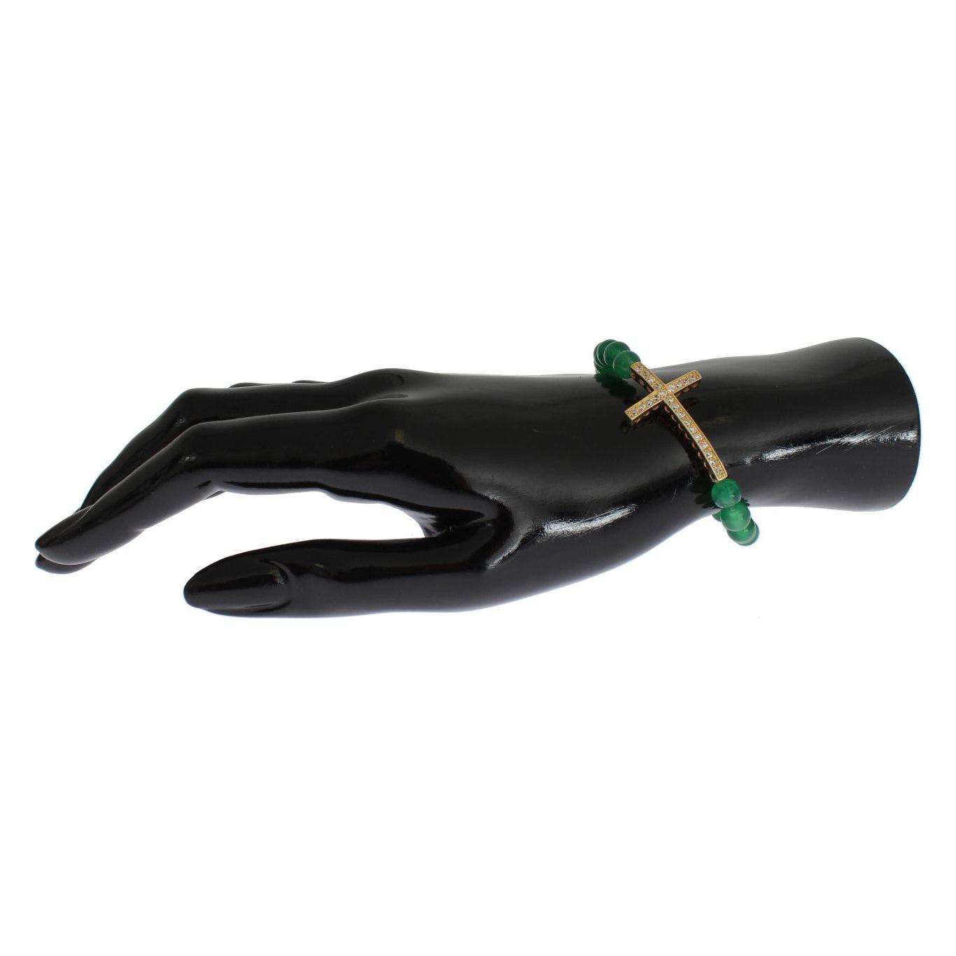 Nialaya Jade Stone Gold CZ Cross 925 Silver Bracelet Nialaya