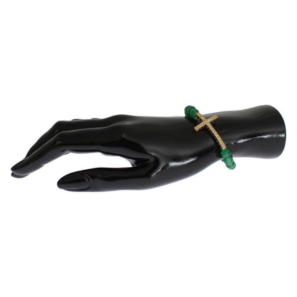 Nialaya Jade Stone Gold CZ Cross 925 Silver Bracelet Nialaya