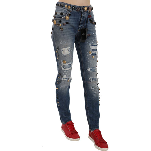 Dolce & Gabbana Distressed Embellished Buttons Denim Pants Jeans BYX1355-38