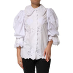 Dolce & Gabbana White Ruffled Lace Embellished Blouse Top