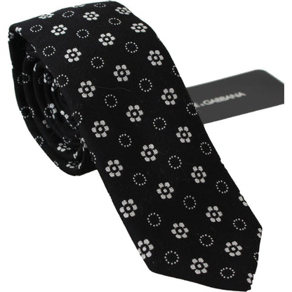 Dolce & Gabbana Black 100% Silk Floral Print Print Classic Tie Dolce & Gabbana