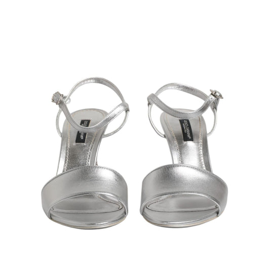 Dolce & Gabbana Silver Leather DG Heels Keira Sandals Shoes