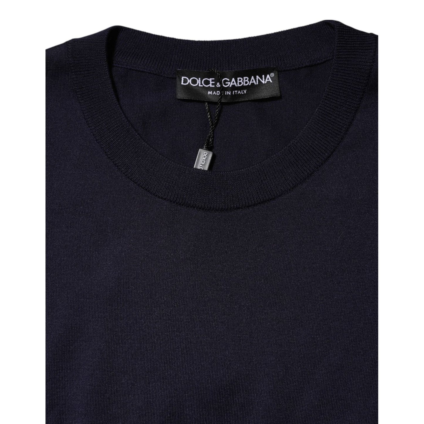 Dolce & Gabbana Dark Blue Silk Crew Neck Short Sleeves T-shirt TSH91069-50