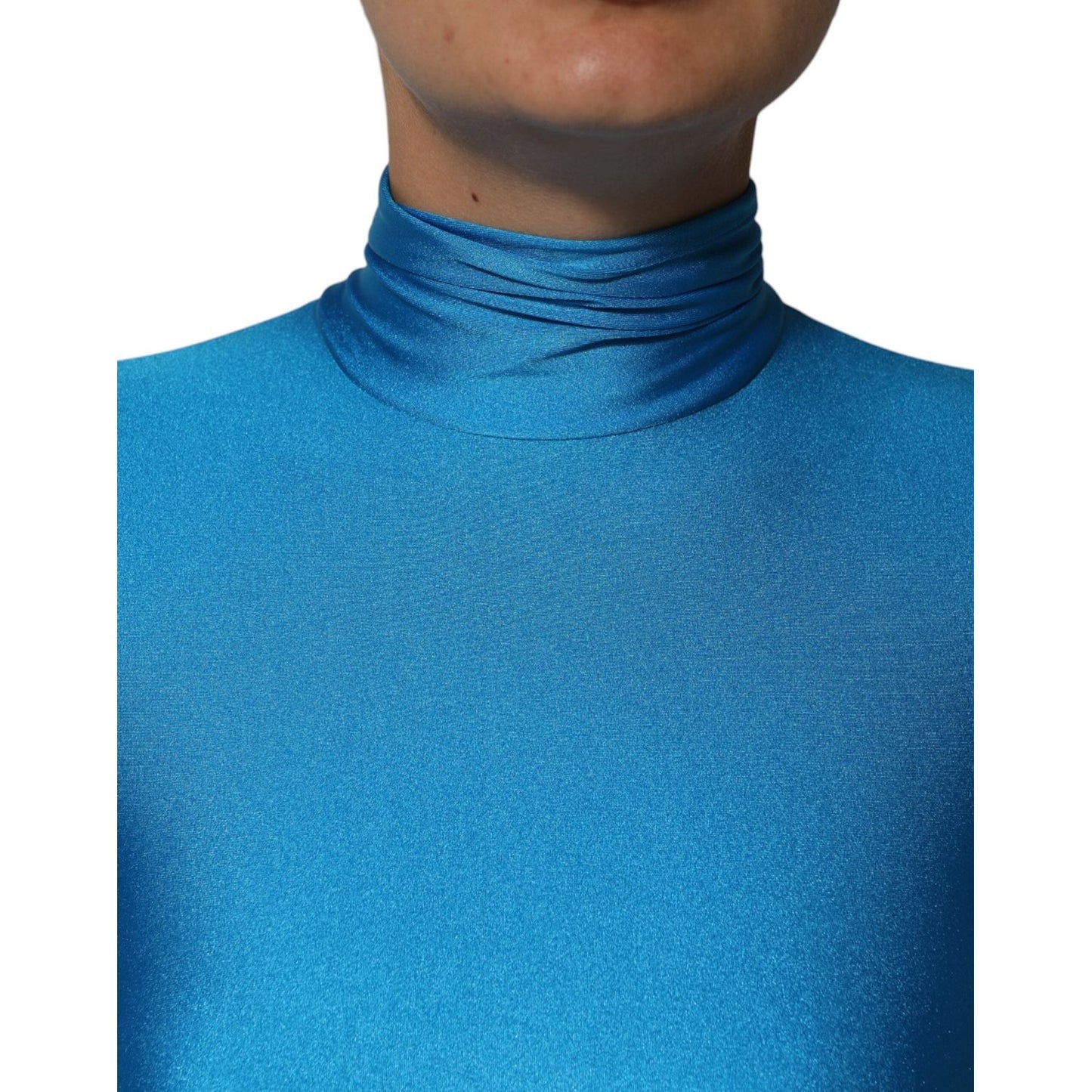 Dolce & Gabbana Blue Nylon Turtleneck Bodycon Jumpsuit  Dress