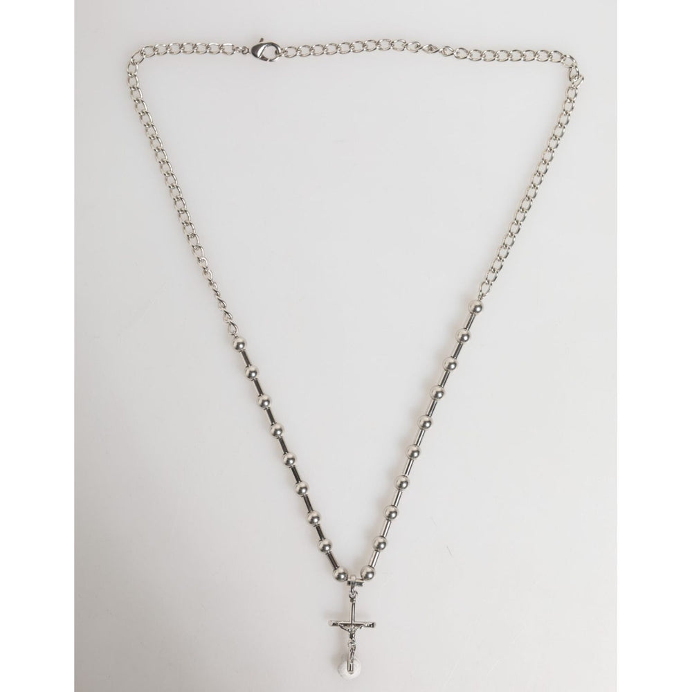 Dolce & Gabbana Silver Tone Brass Chain Religious Cross Pendant Necklace SMY11217