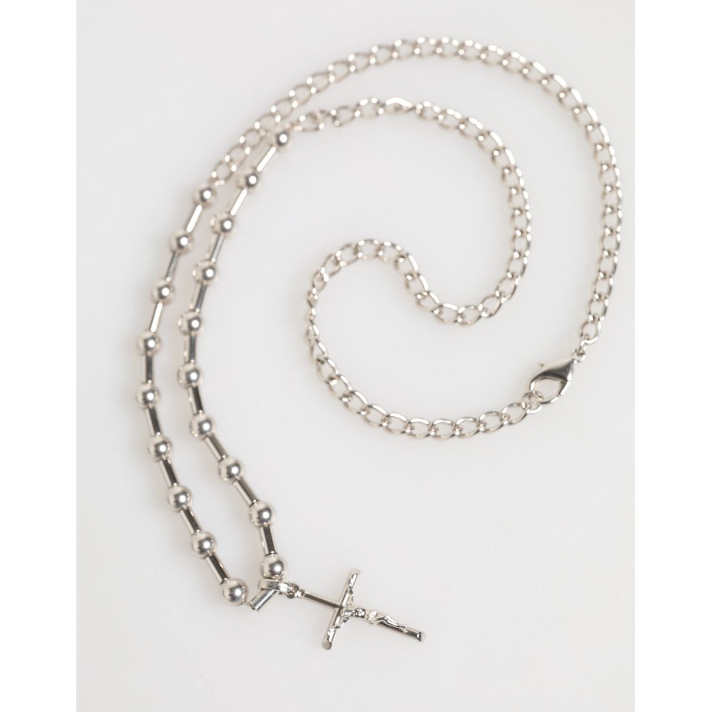 Dolce & Gabbana Silver Tone Brass Chain Religious Cross Pendant Necklace SMY11217