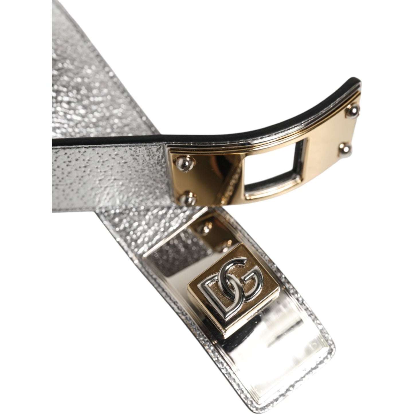 Dolce & Gabbana Silver Textured Leather Gold Tone Metal Neckband SMY11222