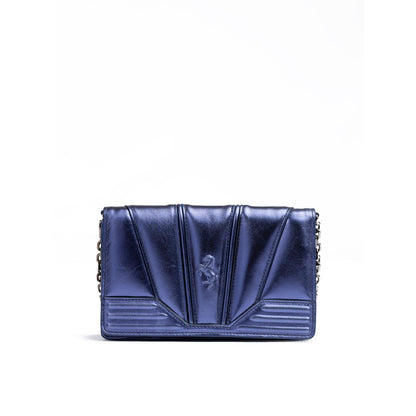 Ferrari Metal blue GT patent leather bag with chain